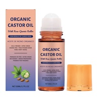 Organic Castor Oil with Rose Quartz Roller, 100% Pure Cold-Pressed, Organic Castor Oil Roll On Rose 