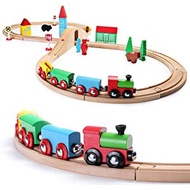 SainSmart Jr. Wooden Train Set for Toddler with Double-Side Train Tracks Fits Brio, Thomas, Melissa and Doug, Kids Wood