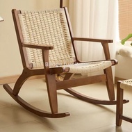 Nordic Rattan, Woven Wood, Wax Oil Solid Wood Rocking Chair, Balcony Leisure Sofa Chair, Armchair An