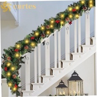 CURTES Artificial Pine Tree Decor, 30 LED Lights Pine Cone Berry Christmas Garland, Stair Decoration