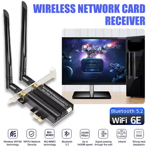 Bluetooth 5.2 Adapter High-Speed Pci-E Wifi Card Wifi 6e Network Card Stable Connection Dual Band Ne