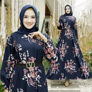 Maxi Dress Wanita Longdress Motif Bunga Maxy Baju Muslim Santai Harian