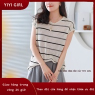 YIYI GIRL Tank top-Black striped knitted women's clothing