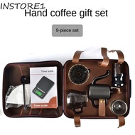 INSTORE1 9Pcs/Set Travel Coffee Gift Set, Goose Neck Kettle Manual Grinder Pour Over Coffee Maker Set, 40pcs Paper Filter Digital Scale All-in-one Coffee Lovers Gift Kit Office