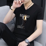 Men's 2025 short-sleeved T-shirt V-neck men's decoration clothes chicken heart coll男士2025短袖t恤v领男装修身上