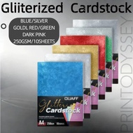 QUAFF Glitter Cardstock A4 250gsm 10 Sheets Assorted Colors DIY Craft Paper
