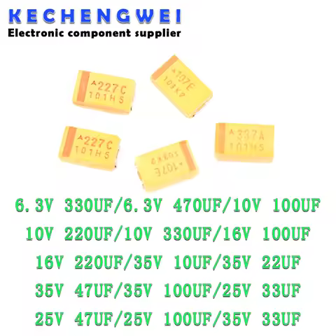 10PCS 6V 6.3V 10V 16V 25V 35V 50V 10UF 22UF 33UF 47UF 100UF 220UF 330UF 470UF D Type SMD Tantalum Ca