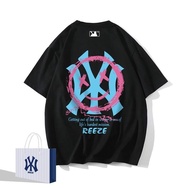 □ MLB NY เสื้อยืดแขนสั้นแท้สำหรับผู้ชายชุดแฟชั่นไฮเอนด์ทรงหลวมเสื้อยาวปิดถึงก้นเสื้อคลุม