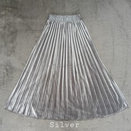 nadine skirt rok plisket velvet beludru panjang polos premium import  - silver
