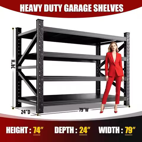 4-Tier Heavy Duty Adjustable Metal Storage Shelving,79"Wx24"Dx74"H,Garage Utility Shelf, Custom