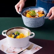 小柑家品 - 【摩卡】日式陶瓷湯碗 陶瓷碗 雙耳湯碗 麵碗 沙拉碗 湯盆 大碗 焗爐碗 微波碗