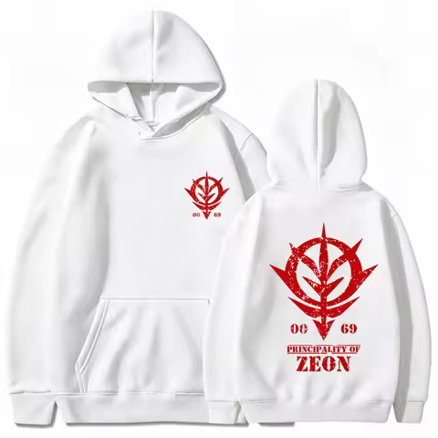 Gundam Zeon Hoodie Anime Principality of Zeon Print White Unisex Men Women Oversized Casual Sweatshi