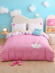 SHEIN X Care Bears 心型泰迪熊粉色可反轉被套床組
