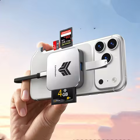 4-in-1 Magnetic Portable Memory Card Reader, CF/SD/TF Card & USB Storage Adapter, High Speed Plug an