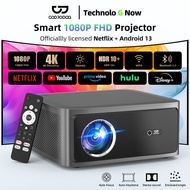 Netflix Goojodoq Projector Bluetooth 5.0 Full HD 1080P Android 13 with AI Voice Assistant Closed Opt