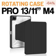 iPad Case Pro 13 M4 Pro 11 2024 Rotating Leather 360° Clear Cover with Pencil Holder Casing