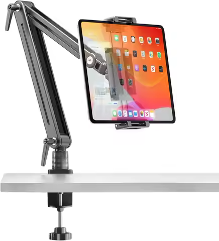 Portable Monitor Stand with Large Clamp for 12.9-18.5 Inch Screens, 360° Rotating Base & Strong Arm 