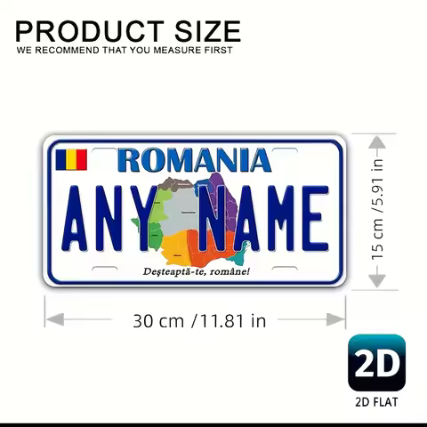 2D Flat, 1pc Aluminum Wall Art Sign - 11.81x5.91 Inches (30cm x 15cm) - Romania Map Design - Durable