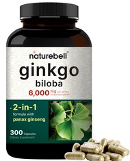 NatureBell Ginkgo Biloba 6,000mg with Panax Ginseng 500mg Per Serving | 300 Capsules – Max Strength 