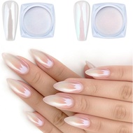 2 Jars Chrome Nail Powder White and Red Iridescent Aurora Pearl | Powder Metallic Mirror Effect Pigm
