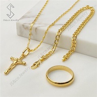 JS&amp;CO jewelry 18K Bangkok Gold Cross Pendant Necklace Bracelet Ring Set set-209