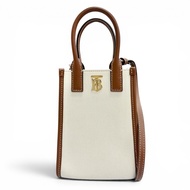 全新未使用商品 △BURBERRY 22SS 8052460 Micro Francis TB 托特包 帆布皮革 兩用手提包 單肩包 手機包NATURALブラウン五金 義大利製造 女士 附防塵袋