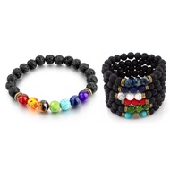 New Natural Black Lava Stone Bracelets 7 Reiki Chakra Healing Balance Beads for Men Women Stretch Yo