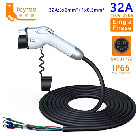 Feyree EV Charging Cable 5m Type1 Plug J1772 Socket Cord 32A 7KW 16A 3/5KW Single Phase for Car Char