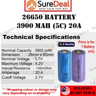 SUREDEAL 26650 Battery Genuine Capacity 3900mAH 20A OEM Rechargeable Li Ion 3.7V 4.2V Real True Vape