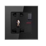 Smatrul Universal Switch Wall Socket 5 Hole Power Socket Plug with Switch Control Glass Panel Ground