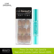 Cali Beauty Press On Nail Tips Sand And Luxe Organix Cuticle Castor Serum 10ml - Bundle