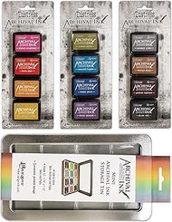 Tim Holtz Distress Archival Mini Ink Kit 1, Kit 2, Kit 3 and Storage Tin - 4 Item Bundle