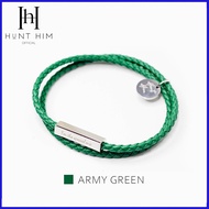 TITANIUM BRACELET UNISEX ARMY GREEN LEATHER BRACELET