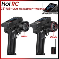 HOTRC CT10B 10CH 2.4GHz Transmitter F-10A Receiver Metal/Plastic Handwheel Color Screen Remote Contr