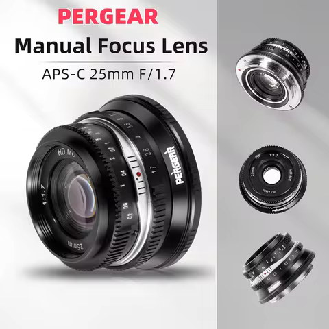Pergear 25mm F1.7 Manual Camera Lens APS-C for Fuji X Canon RF Nikon Z M4/3 Sony E Mount Large Apert