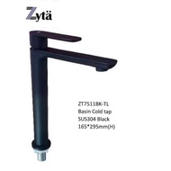Zyta tall tap ZT7511BK-TL Basin Cold Tap Stainless Steel Finished Matt Black 165*295mm[H]