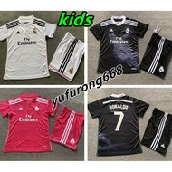 2014 2015 Real Madrid Retro Black Dragon RONALDO kids Kit JERSI Football Shirt Children's Jersey Set