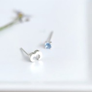 Number & March 生日石海藍寶石耳針925銀