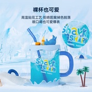 Big Shark Wholesale Cup Round BB4C Transparent Cup Office High-value Glass Cup with Straw Drinking W