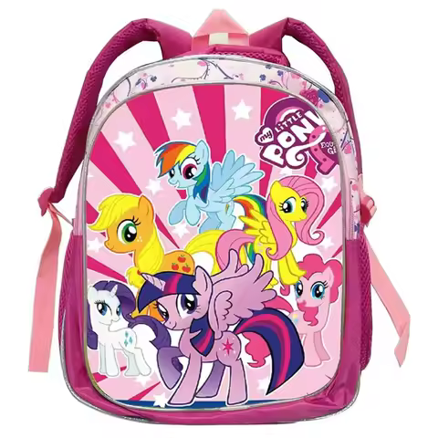 My Little Pony Rainbow Equestria Pink Backpack Kindergarten Schoolbags Double Shoulder Bag Leather T