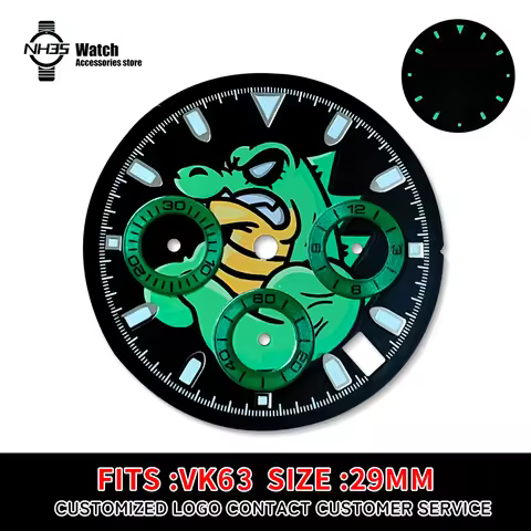 Crocodile Skull VK63 Dial For Seiko Daytona VK63 Movement With Date Window Sterile Dial 29mm Black Y