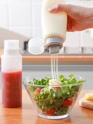 1入組透明醬汁擠壓瓶帶防塵帽子,五洞和,簡單的至,沙拉調味品罐