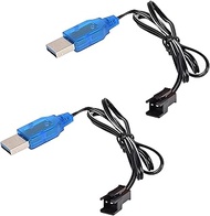 2 Pack 3.7V Lipo Battery USB Charger Cable SM-2P Port Cable for 3.7V RC Boat Car Truck Toy Rechargea