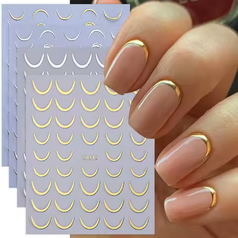2/4pcs Crescent Moon Nail Stickers Self-Adhesive French Smile Striped Line Design Nail Decals Slider
