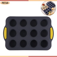 PkYeG Silicone Muffin Pan với 12 ly Vòng không dính cupcake khuôn mẫu với xử lý khay để nướng bánh m