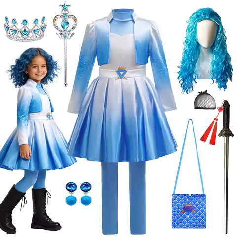 New Descendants Fancy Girls Chloe Costume Halloween Party Wonderland Princess Dress Up Kids Retro Bl