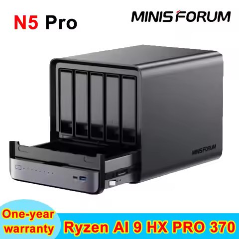 Oculink MINI PC MINISFORUM N5 Pro Ryzen AI 9 HX PRO 370 Dual SO-DIMM 16GB DDR5 PCIE16(pcie4.0x4) Sup