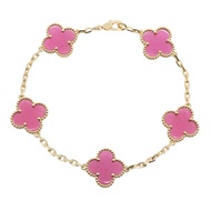 【二手】梵克雅寶 (Van Cleef & Arpels) 復古 Alhambra 粉紅色琺瑯5圖案手鐲 VCARPQZI00 手腕尺寸 18 公分 K18（黃金）