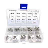 Meterk 200Pcs Hex Grub Skru Kit Set Skru 304 Keluli Tahan Karat M3/M4/M5/M6/M8 grub Pelbagai Skru Di