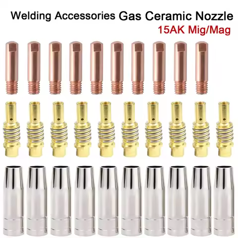 15pcs/30pcs 15AK Torch Welding Consumables 180A MIG Torch Gas Nozzle Tips Holder Gun Neck Wrench for